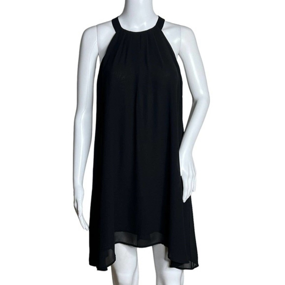 Astr Dress Womens Small Black Chiffon High Neck Shift Mini Dress Party‎ Cocktail